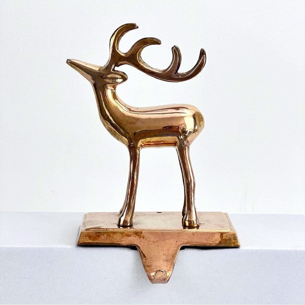 Vintage Solid Brass Reindeer Stocking holder